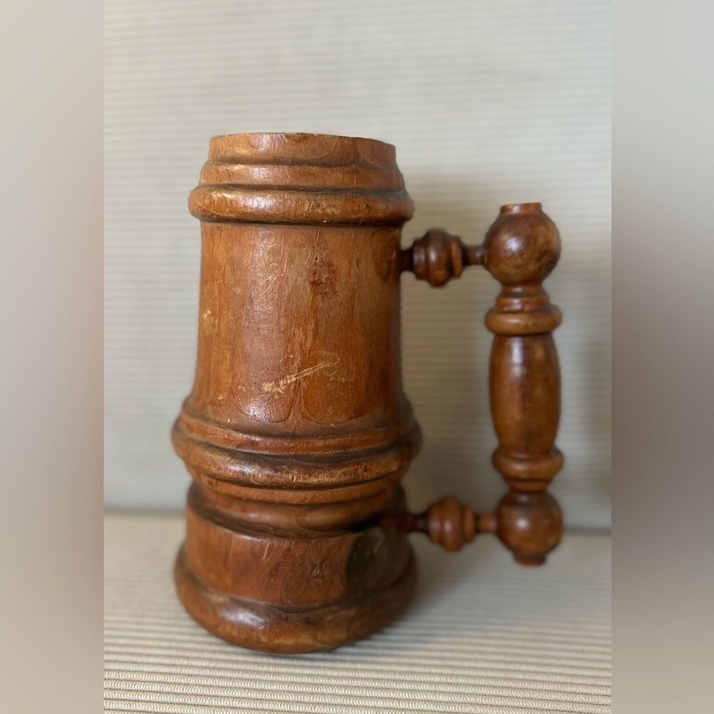 Antique/vintage 7” wooden beer stein - known as a tankard